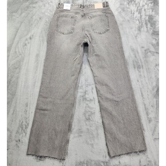 NEW Pull & Bear Jeans Womens 10 Gray High Rise Straight Leg Raw Hem Stretch - Picture 3 of 16